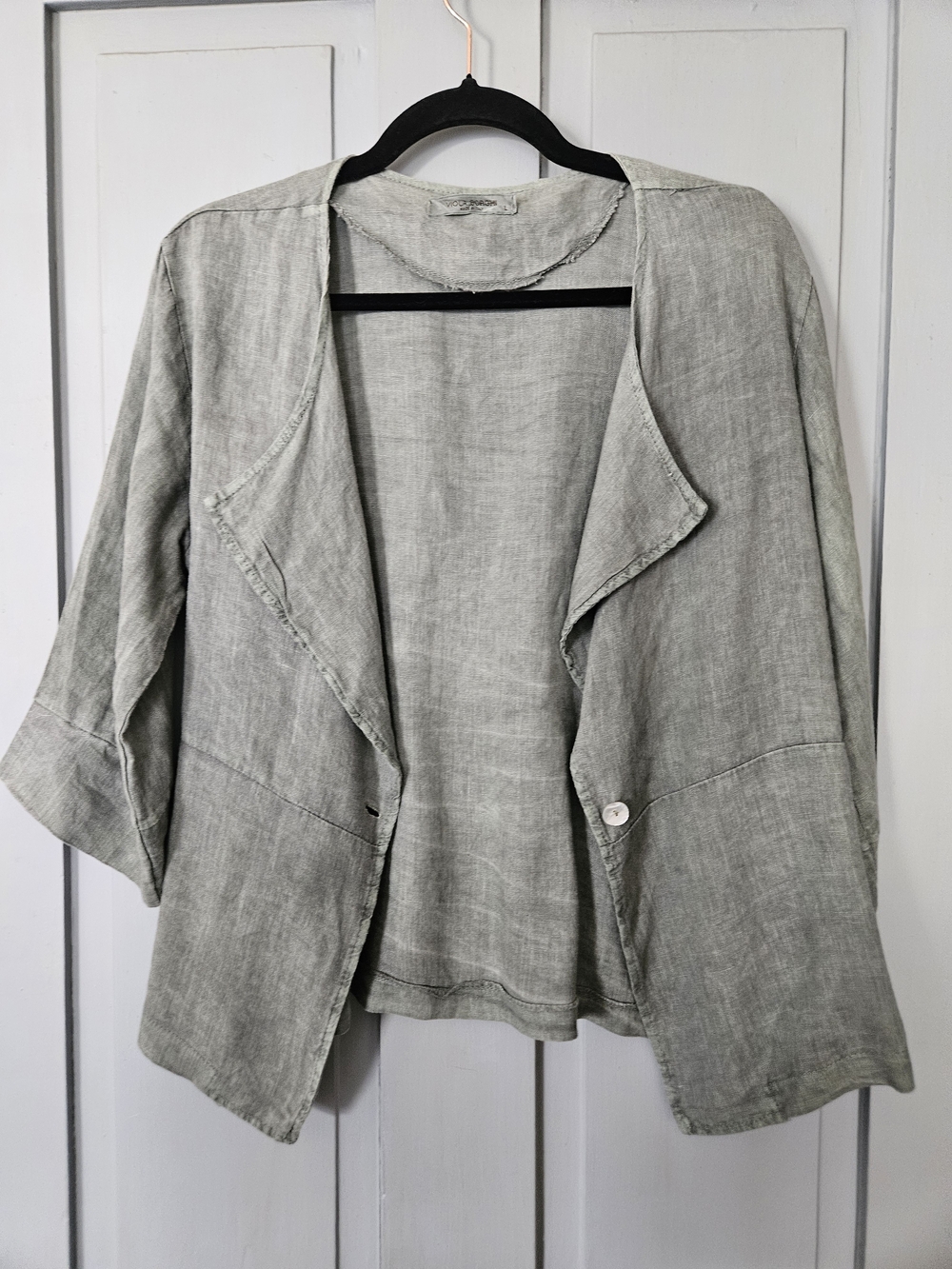 Light Gray Linen Open-Front Jacket 100% Linen Made In Italy